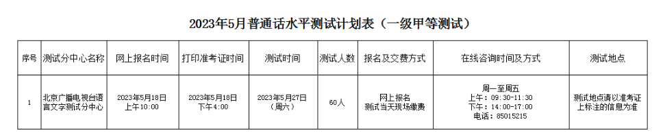 2023年5月北京普通話報(bào)名時(shí)間：5月18日